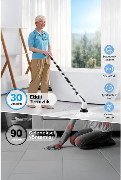 Şarjlı Elektrikli Temizlik Fırçası | Turbo Dönüş |9 Değiştirilebilir Başlık | Mutfak & Banyo | Çok amaçlı Temizlik