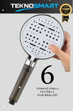 6 Fonksiyonlu Filtreli Duş Başlığı Krom– Yüksek Basınç, Su Tasarruf, Klor Kireç Azaltır+ 3 Filtre HEDİYE!