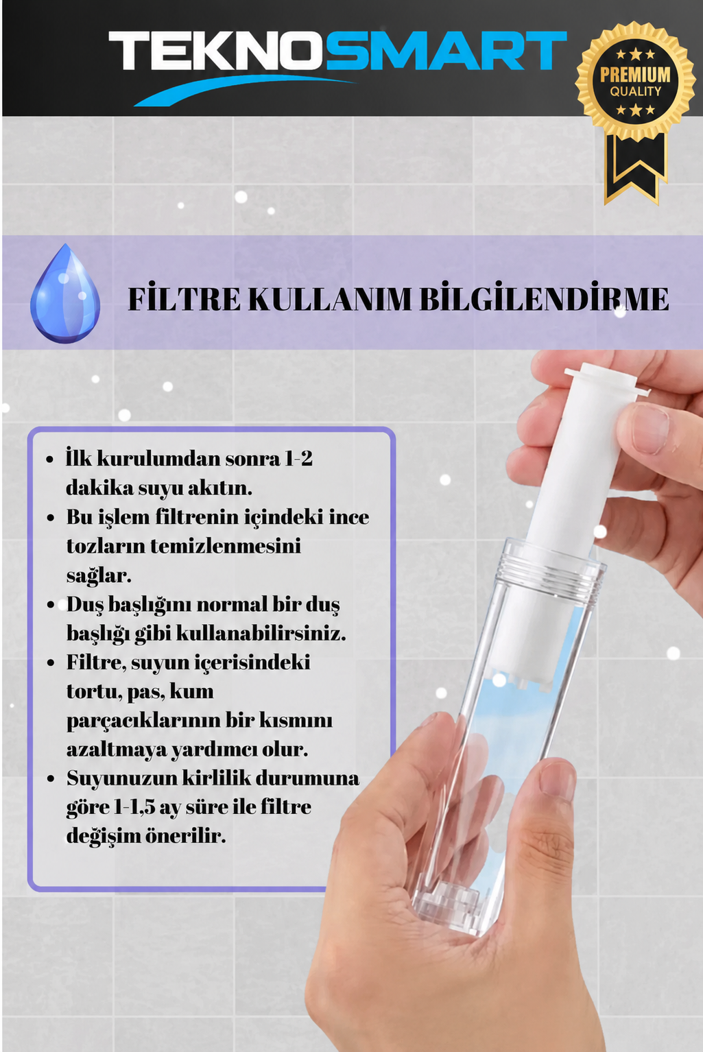 6 Fonksiyonlu Filtreli Duş Başlığı Krom– Yüksek Basınç, Su Tasarruf, Klor Kireç Azaltır+ 3 Filtre HEDİYE!