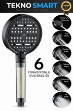 6 Fonksiyonlu Filtreli Duş Başlığı Siyah – Yüksek Basınç, Su Tasarruf, Klor Kireç Azaltır+ 3 Filtre HEDİYE!