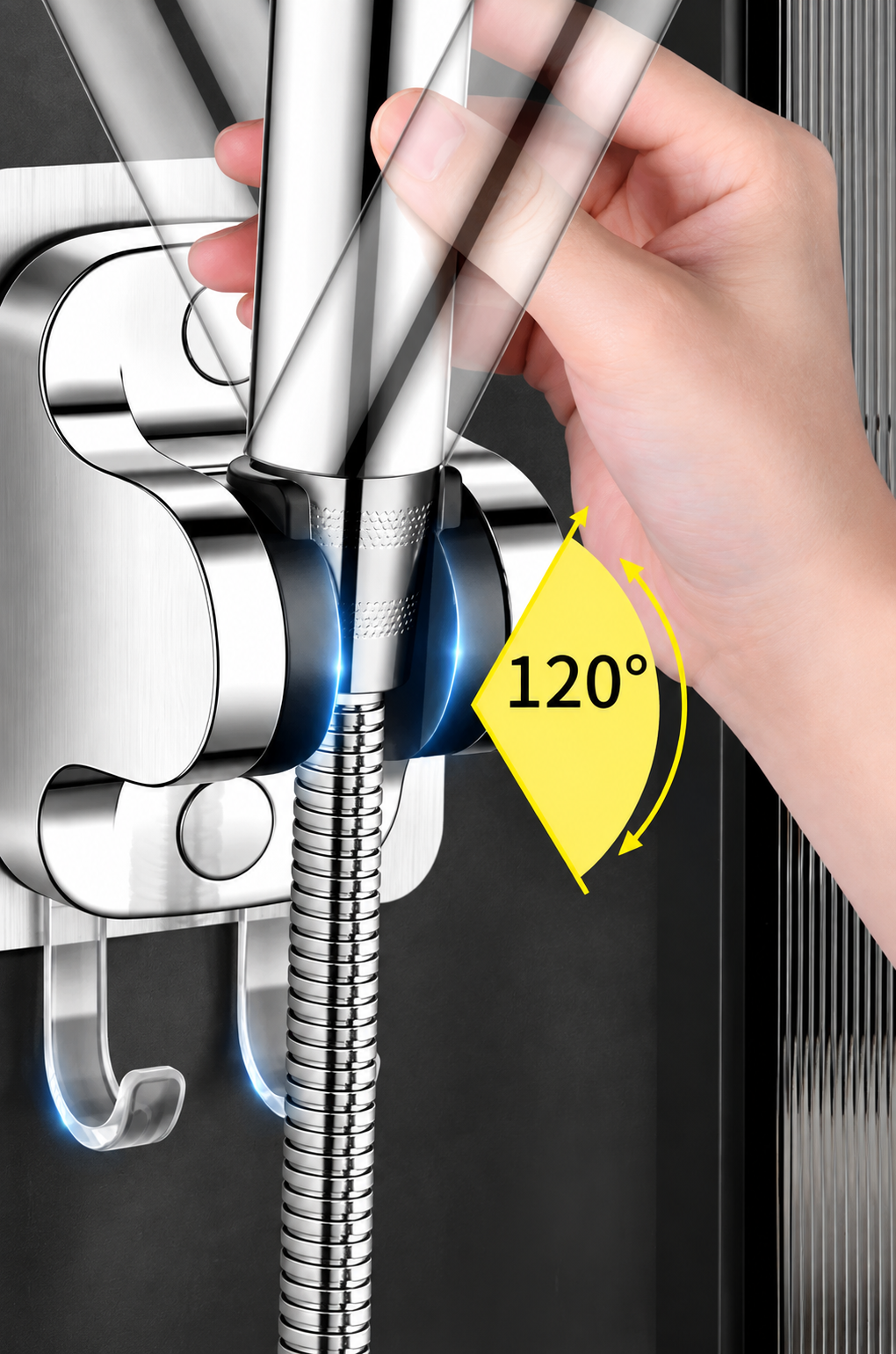 120° Ayarlanabilir Yapışkanlı Duş Başlığı Askısı – Delmeden Montaj