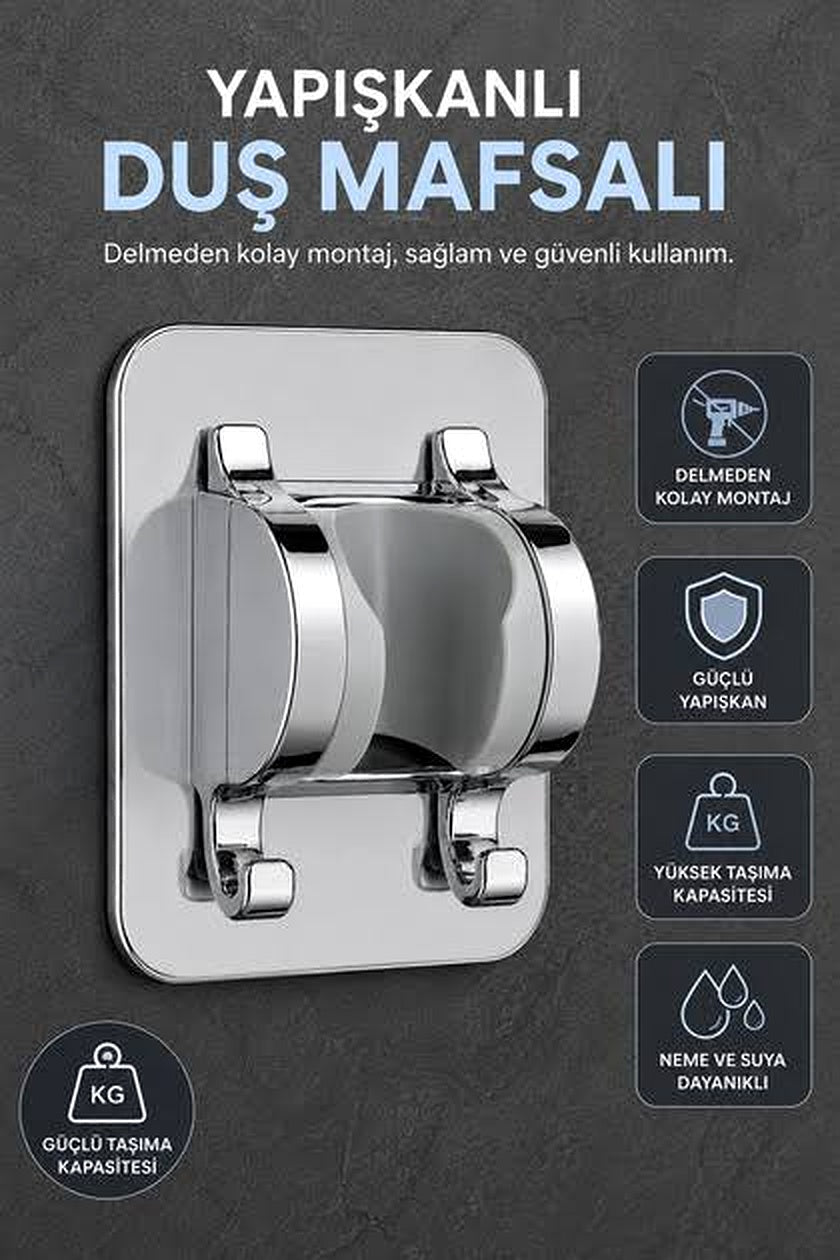120° Ayarlanabilir Yapışkanlı Duş Başlığı Askısı – Delmeden Montaj